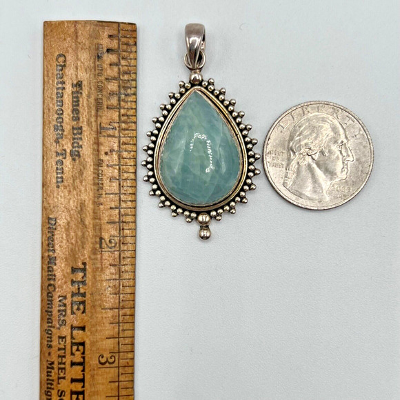 Estate Designer Signed DP Doug Paulus Sterling Silver & Blue Aventurine Pendant - Picture 2 of 3